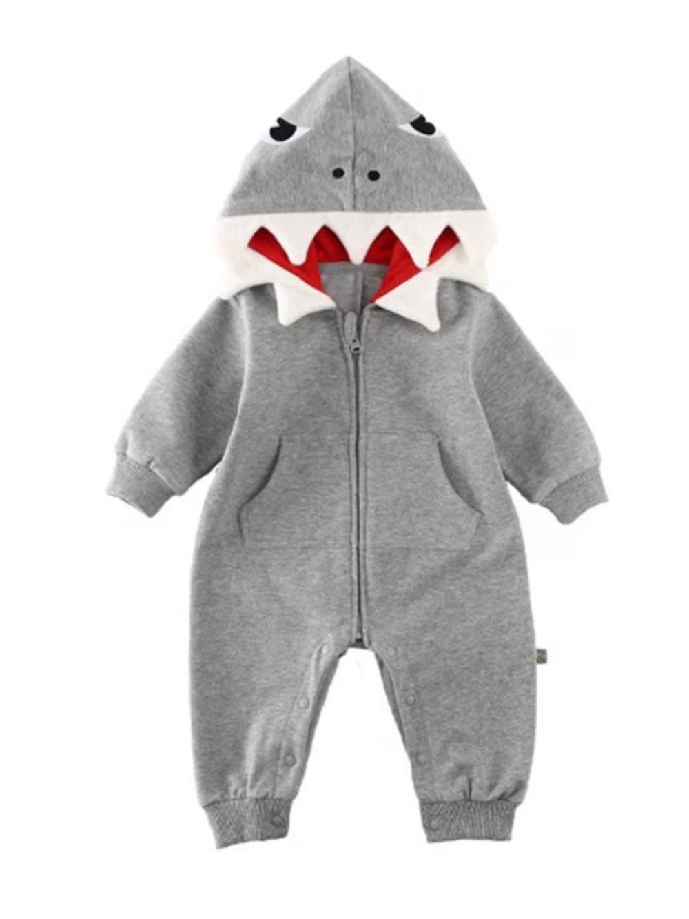 Shark Costume Hooded Zip-Up One-Piece Cotton Jumpsuit